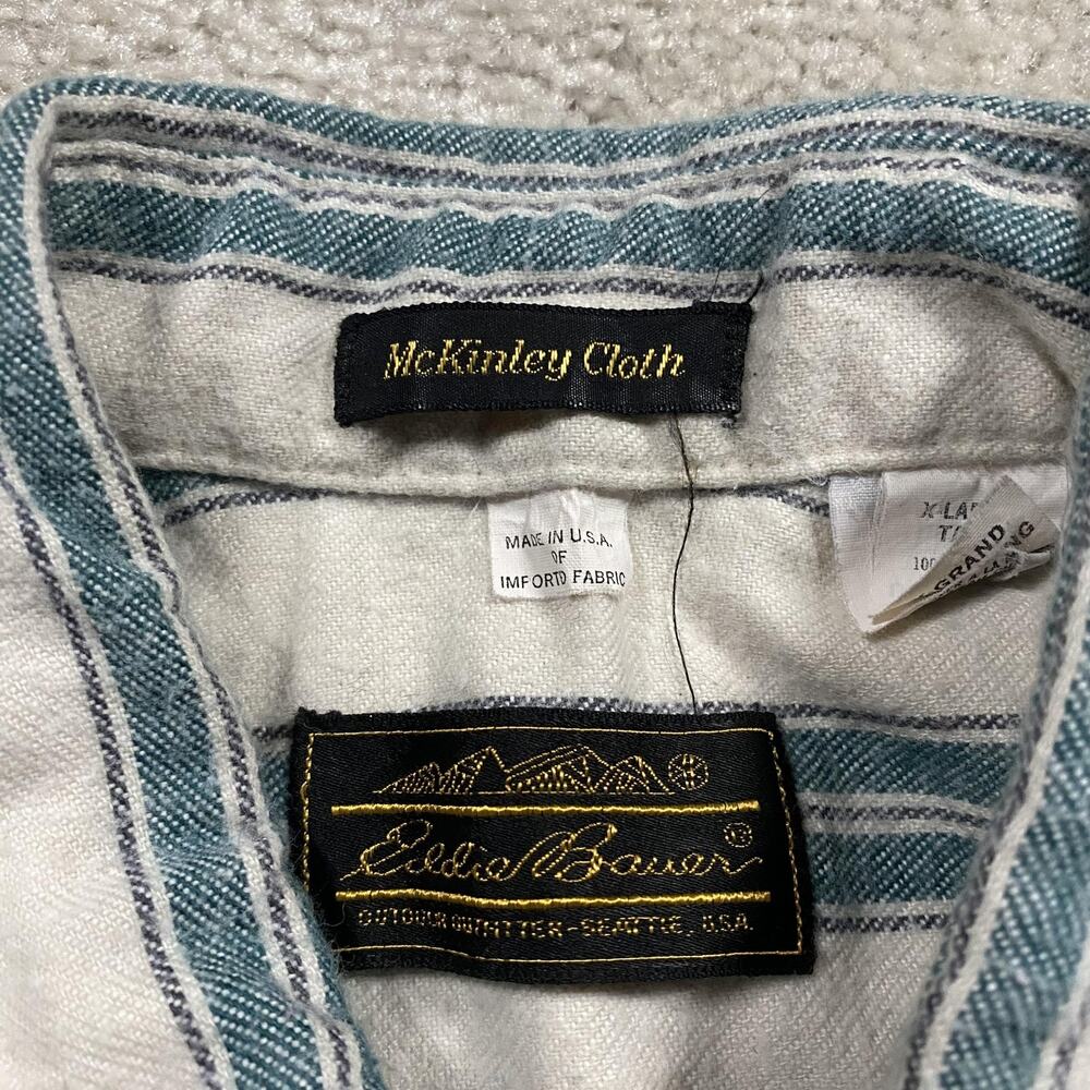VTG Eddie Bauer Shirt Mens XLT Green Stripe McKinley Cloth Flannel USA Made - Picture 3 of 8
